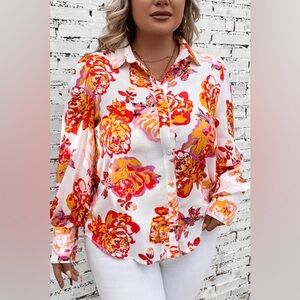 Plus Size Floral Print Long Sleeve Button Down Shirt NWOT 2XL